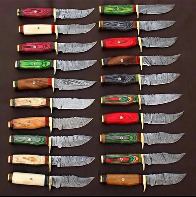 Лот из 60 шт. ножей ручной работы из дамасской стали 6 дюймов охотничьи скиннеры с ножнами - Изображение 1 из 3
