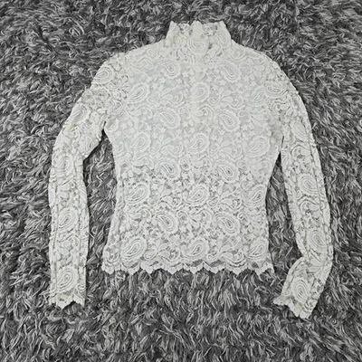 Camisa Boston Propia de Encaje Para Mujer Grande Blanca Cuello Simulado Manga Larga Núcleo Romántico Foto 1 de 4