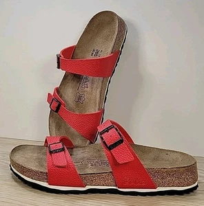 Birkenstocks Birki's Red Double Strap Sandals Pebbled Leather Size 41 US 10 NEW - Picture 1 of 13