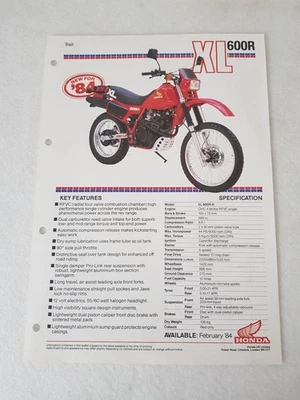 HONDA XL600R TRAIL Motorcycle Sales Specification Leaflet FEB 1984 - Image 1 of 2