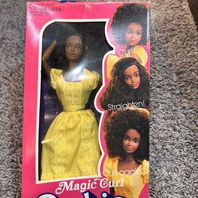魔法卷曲芭比娃娃黑色非洲裔美国人娃娃 1981 年美泰 3989 未拆封 — 第 1/4 张图片