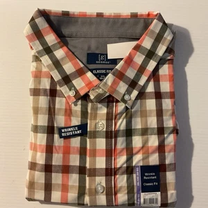 Dress Shirt Long Sleeve Pink Brown Plaid Classic Fit 2XL George Mens Button Down - Picture 1 of 5