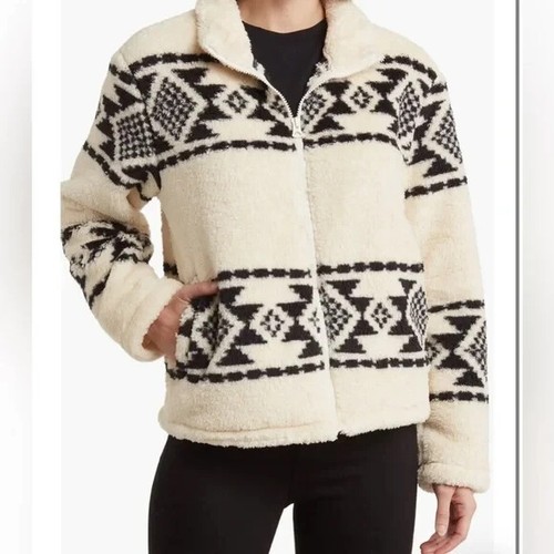 OFF WHITE Giacca donna Lucky Brand stampa geometrica pelliccia sintetica zip intera outdoor taglia L