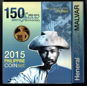2015 FILIPPINE BSP Generale Miguel MALVAR 150° moneta commemorativa set 8 pezzi UNC - Foto 1 di 4