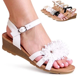 Damenschuhe Keilabsatz Sandalen Riemchen Keil Plateau Sandaletten Blume ❤️ - Bild 1 von 9