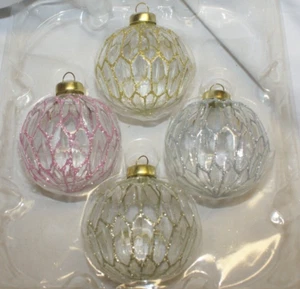 Wondershop Glittered Clear Christmas Ornaments Faceted Indent Gold Pink Silver - Picture 1 of 3