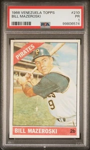 BILLETE VENEZOLANO MAZEROSKI HOF 1966 VENEZUELA TOPPS #210 CALIFICADO PSA 1 POBRE *TPHLC - Imagen 1 de 2