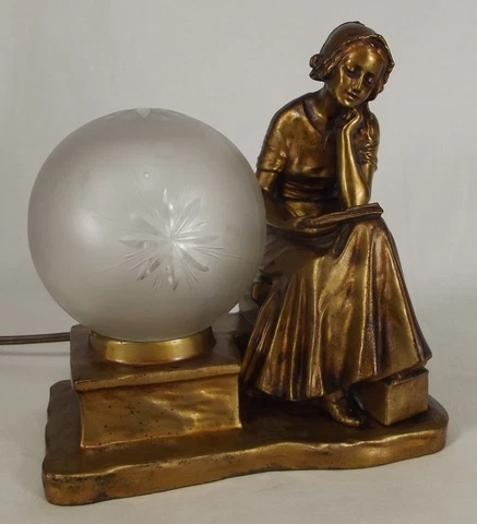 antique Bronzed LAMP JENNINGS BROTHERS JB statue globe starburst light SIGNED Cover