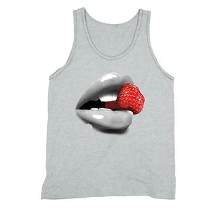 Red Lips Strawberry Tanktop Sexy Girl Tongue Lick Tshirt Fruit Yoga Gym Tank - Picture 1 of 1