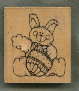 Estampilla de goma montada en madera de conejo de Pascua PUNTOS Q139 - Imagen 1 de 3