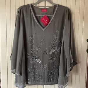Together Gorgeous Split Sleeve Grey Beaded Sequin Occasion Blouse BNWT  - Picture 1 of 10