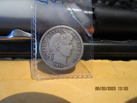 1910 S  Barber Dime  F +++ Cover