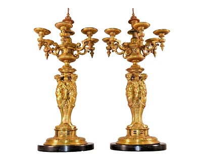 Antique Original Gilded Bronze Ormolu Candelabras Sculpture Candlesticks Statues - Image 1 of 4