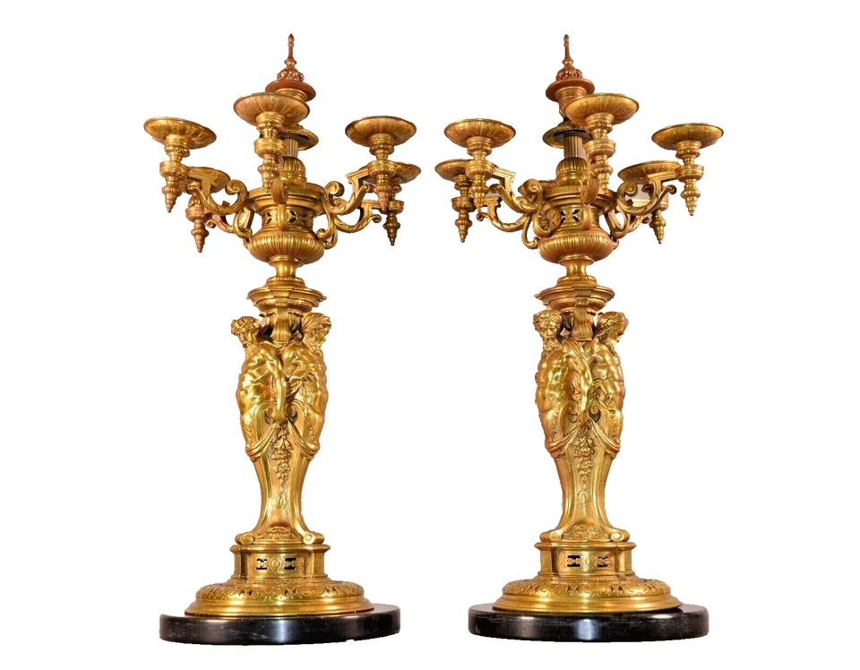 Antiguo Original Bronce Dorado Ormolu Candelabros Escultura Candelabros Estatuas Foto 1 de 4