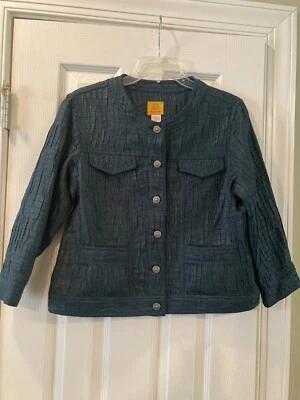 Women’s Ruby Rd Dark Green Textured Button Up Long Sleeve Jacket Size 8 - Image 1 of 4