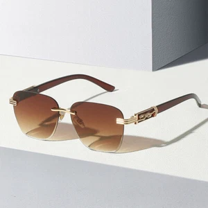 Übergroße quadratische Pilotensonnenbrille Herren Damen randlos Hip Hop Schirm Brille UV400 - Bild 1 von 12