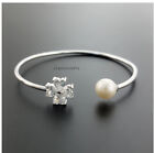 Genuine 8-9mm drop freshwater pearl in solid 925 silver bangle with 4CZ White