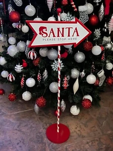 Christmas Metal Arrow Santa Please Stop Here 36” Sign NEW! - Picture 1 of 5