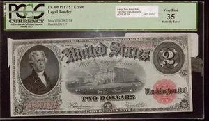 Fr. 60 1917 $2 United States Note | PMG VF 35 | Butterfly Error | Largesize Note - Picture 1 of 3