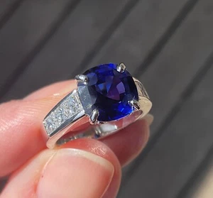 Heavy Diamond & Lab Grown Sapphire Engagement Ring Platinum - Picture 1 of 7