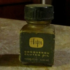 RARE Antique HEYER  Conqueror Clutch OIL BOTTLE  WITH LABEL and Dropper Cap - Picture 1 of 4