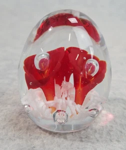 Vintage Gibson Art Glass Clear Paperweight With Red Flowers Bubbles 2001 - Picture 1 of 7