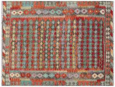 Afghan Maimana Kelim Teppich 150x200 Handgewebt Bunt Geometrisch Handarbeit 4 - Bild 1 von 4
