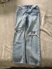 Levis 501 Jeans Womens 26x28 Blue Denim Distressed Straight Leg Button Fly