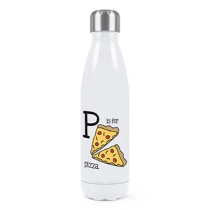 Letter P Is For Pizza Double Wall Water Bottle Funny Fast Food Alphabet - Picture 1 of 1