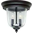 Progress Outdoor Flush Mount 2Light Black Clear Glass Close-To-Ceiling (60W)