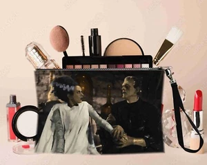 Bride Of Frankenstein Cosmetic makeup bags 100% ALL linen Wtih zipper & Strap - Picture 1 of 1
