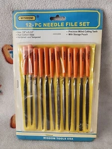 WISDOM 1/8" x 5-1/2" Mini Needle File Set 12 pc. with Pouch - Picture 1 of 5