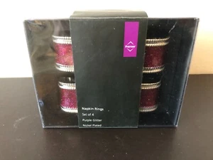 Set of 4 Napkin Rings, Purple Glitter, Nickel Plated, boxed, Premier Housewares - Picture 1 of 2