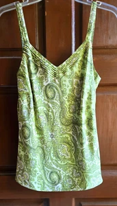 Vintage Ann Taylor Green/White Paisley Silk Sz 4 Tank Top EUC - Picture 1 of 10