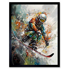 Skier ski sports d'hiver peinture plaquette peinture encadrée art image impression 12x16