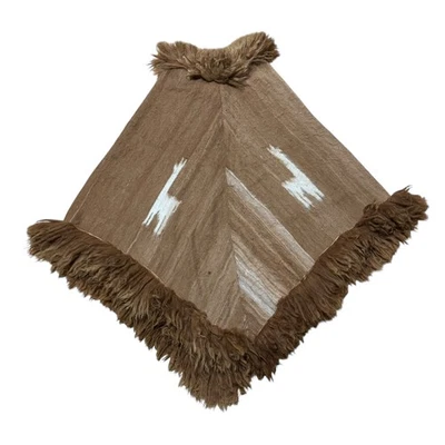 Poncho Peruano De Colección Para Hombre Grande Lana Alpaca Llama Flecos Borde Años 80 Corpuno Foto 1 de 4