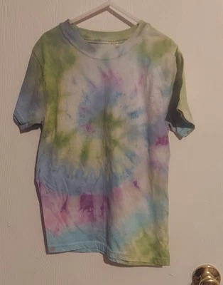 Green, purple and blue spiral tie dye T-shirt - Image 1 of 3