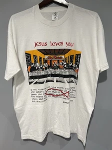 Vintage Single Stitch Jesus Loves You Last Supper Shirt XL - Bild 1 von 8