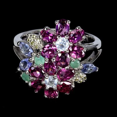 925 Sterling Silver Ring Oval Rhodolite 4x3mm Emerald Gemstone Jewelry Size 7.5 - Image 1 of 4