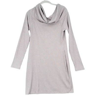 Silence Noise Ribbed Cowl Neck Long Sleeve Knit Dress Size L Beige Gray - Image 1 of 4