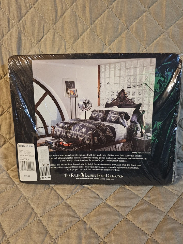 RARO Nuevo Antiguo Stock Años 90 Ralph Lauren TRIBECA Carbón Navajo Sábana Plana - Queen Foto 1 de 2