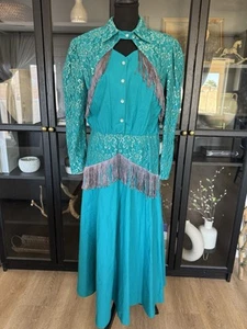 VINTAGE LILIA SMITH SMITTY MADE IN USA WESTERN STYLE KLEID FRANSEN SPITZE GR. 13/14 - Bild 1 von 16