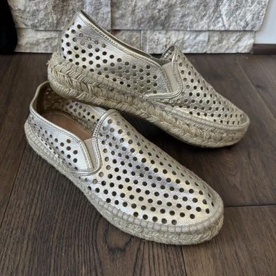 Сандалии Loeffler Randall Espadrille плоские размер 40/ США 9 Rowan перфорированное золото - Изображение 1 из 4