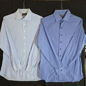 2 Mens Button Up Shirts KILGORE TROUT Size Large Custom BLUE PLAID & BLUE STRIPE - Picture 1 of 16