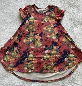 LuLaRoe Girls' Scarlett Dress Sz 4 Multicolor Floral EUC Hi-low Hem Short Sleeve - Picture 1 of 7