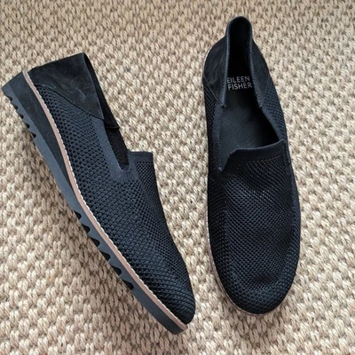 Черные мокасины Eileen Fisher Emery эластичные вязаные и замшевые туфли-слипоны размер США 8,5 новые без коробки - Изображение 1 из 4