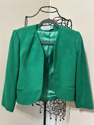 Chaqueta Blazer Vintage Lana The Villager Verde Frente Abierto Mujer’s 6 Hecha en EE. UU. Foto 1 de 4