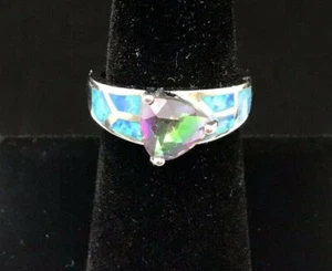Mystic Rainbow Color Edelstein Ring & Lab Created Blue Opal .925 - Bild 1 von 12