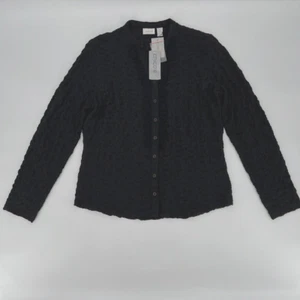Nuevo con etiquetas Cárdigan Chico's Para Mujer Talla 1 EE. UU. M/8 Negro Encaje Arrugado Malla Volantes L/S - Imagen 1 de 16