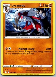 Lycanroc 074/159 Rare Crown Zenith Pokemon Card - NM Near Mint - Picture 1 of 2